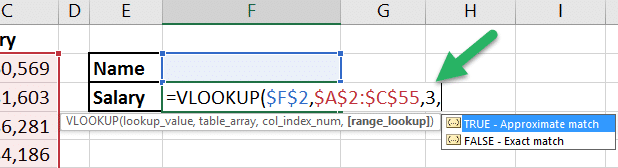 Column index number 3 is inserted in the VLOOKUP formula and it