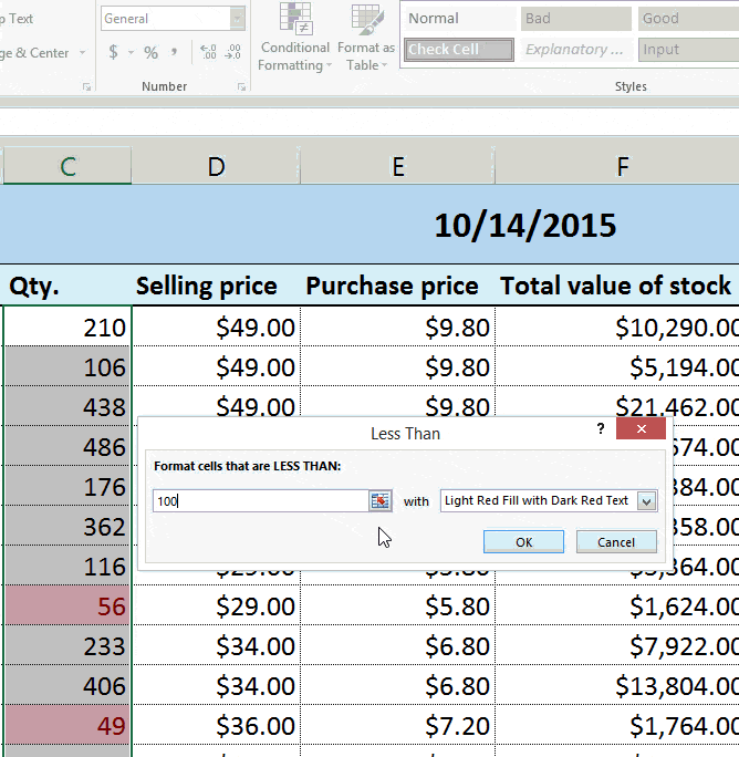 highlight cell conditional formatting excel 2016