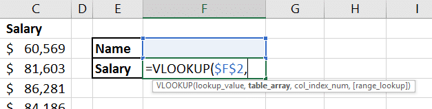 VLOOKUP formula when the lookup value reference is locked.