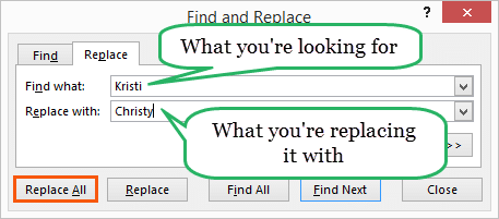 How to use a simple find and replace in Excel.