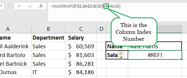 The column index number is bigger than the number of columns in the vlookup syntax.