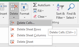 How to delete cells by removing the cells, rather than just deleting the content.