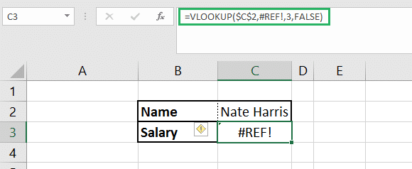 #REF! error in VLOOKUP formula after the table array has been removed.