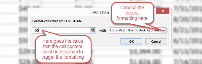Conditional formal excel less than today