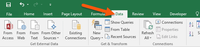 4 Click the data tab in the ribbon.