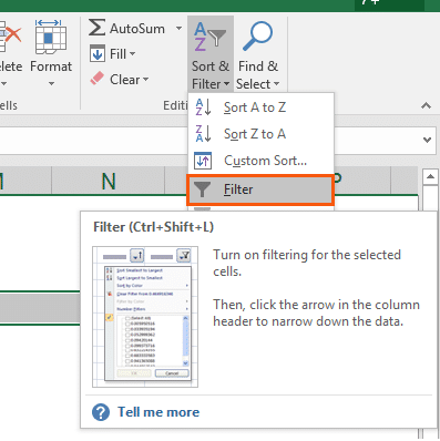 Picture 2 Insert a filter in Excel