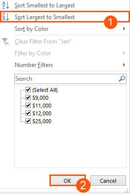 Picture 4 Sort largest to smallest in your filter