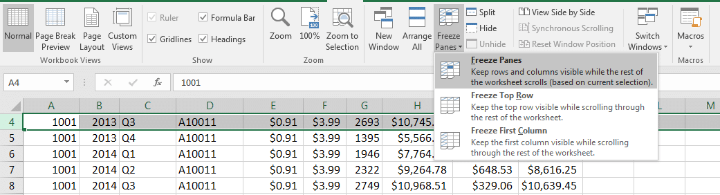 how to freeze frame in excel mobile