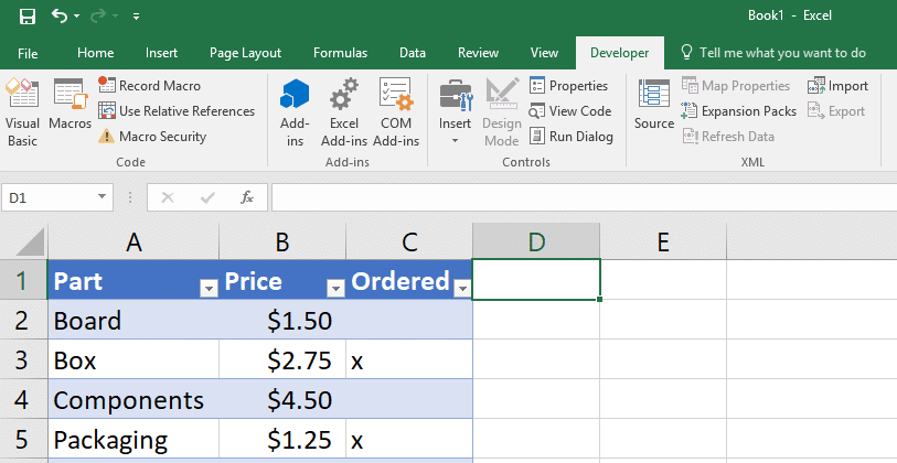 add developer to excel 2016