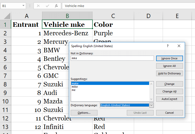 spell check in excel for mac