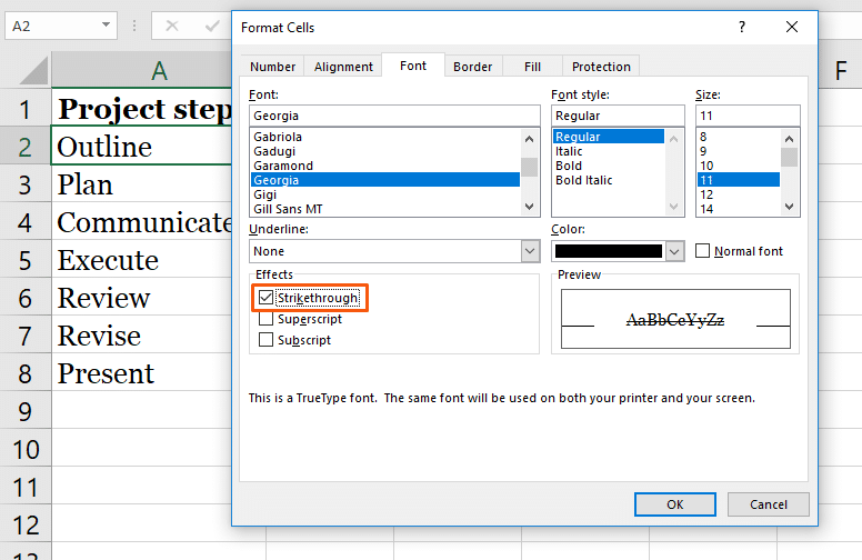 keyboard shortcut strikethrough text