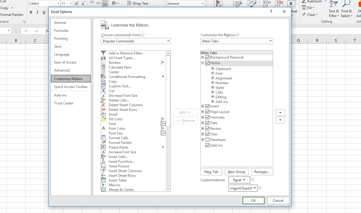 no developer tab excel