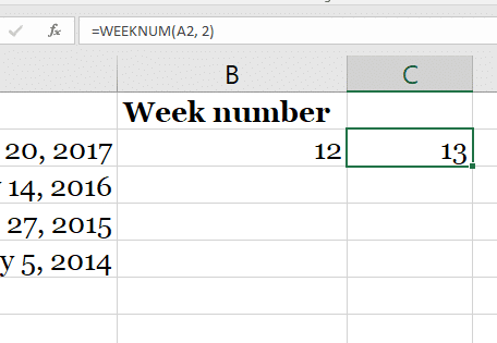 weeknum excel start monday