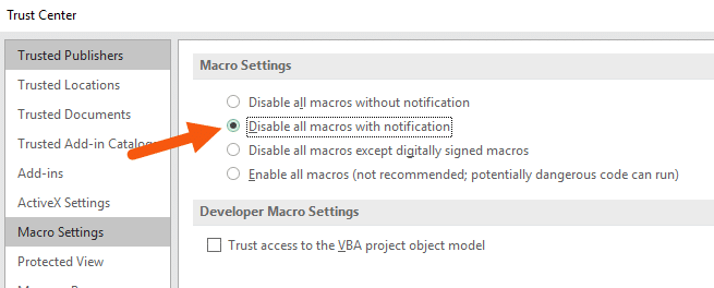 Disable all macros with warning