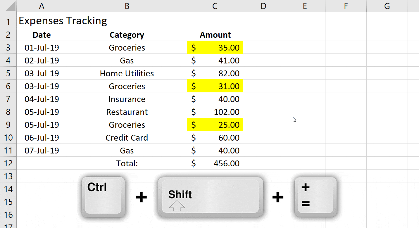 excel for mac shortcut for adding multiple rows