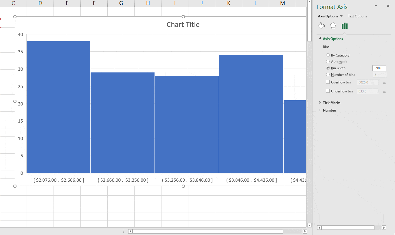 how to change number of bins in excel histogram