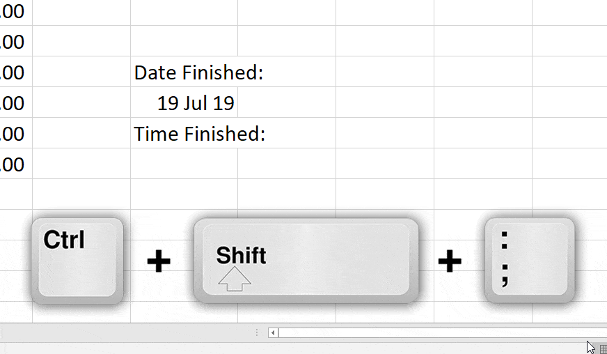 shortcut for time on excel on a mac