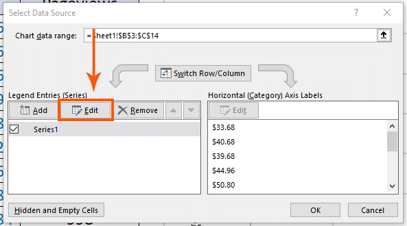 click edit option on select data source window