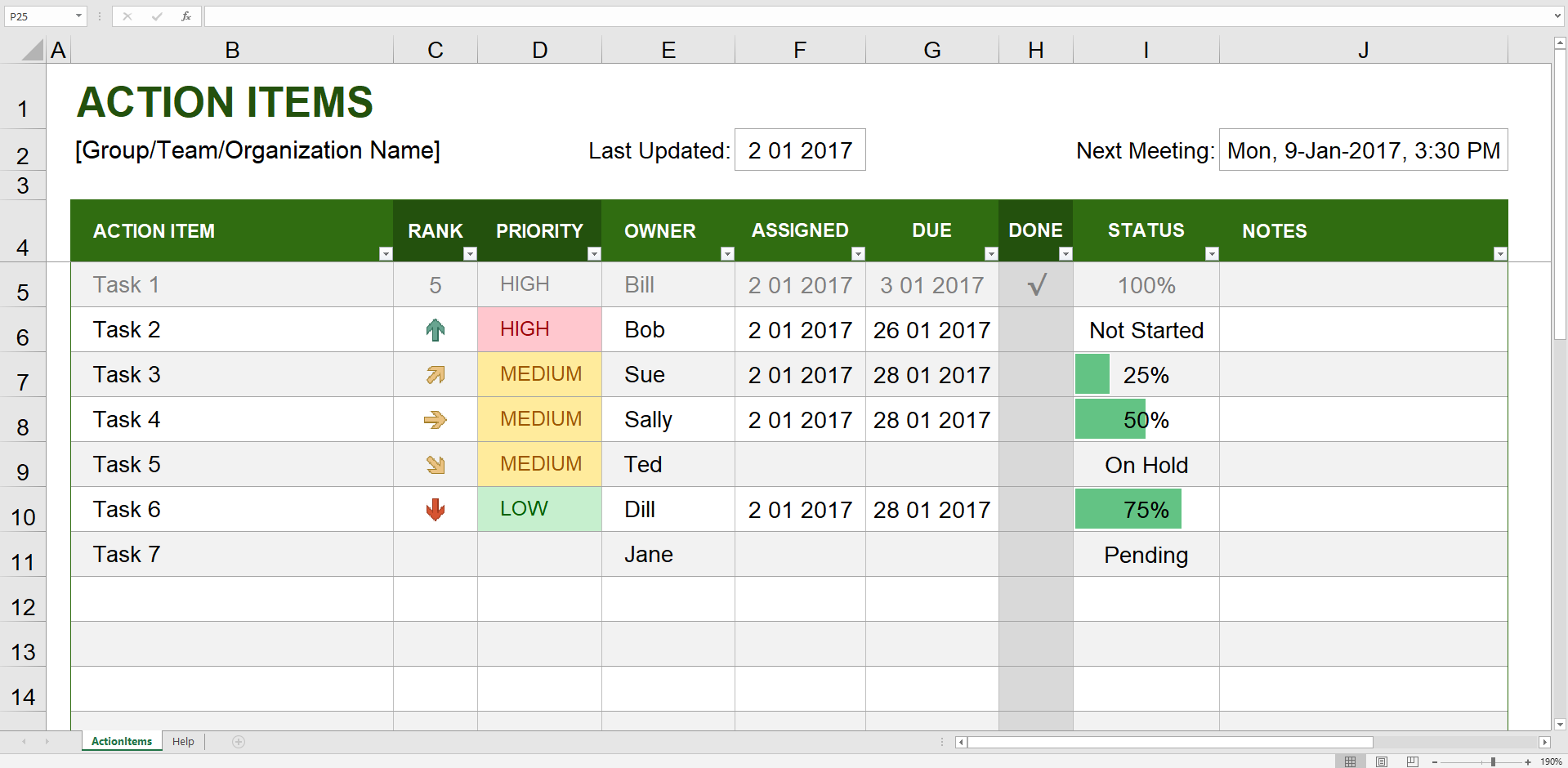 project management in excel template