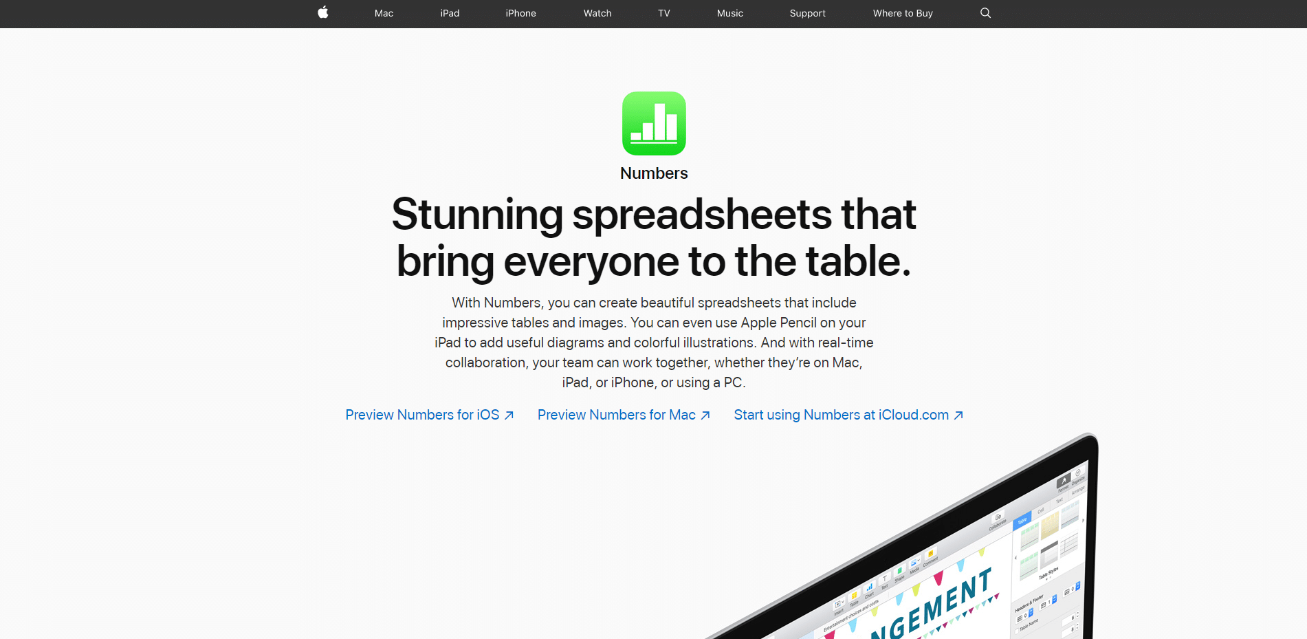 front page of numbers for mac