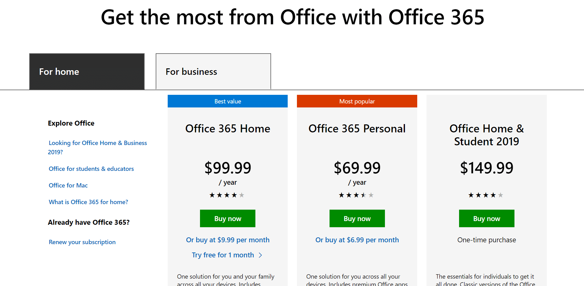 cost of office365 with excel