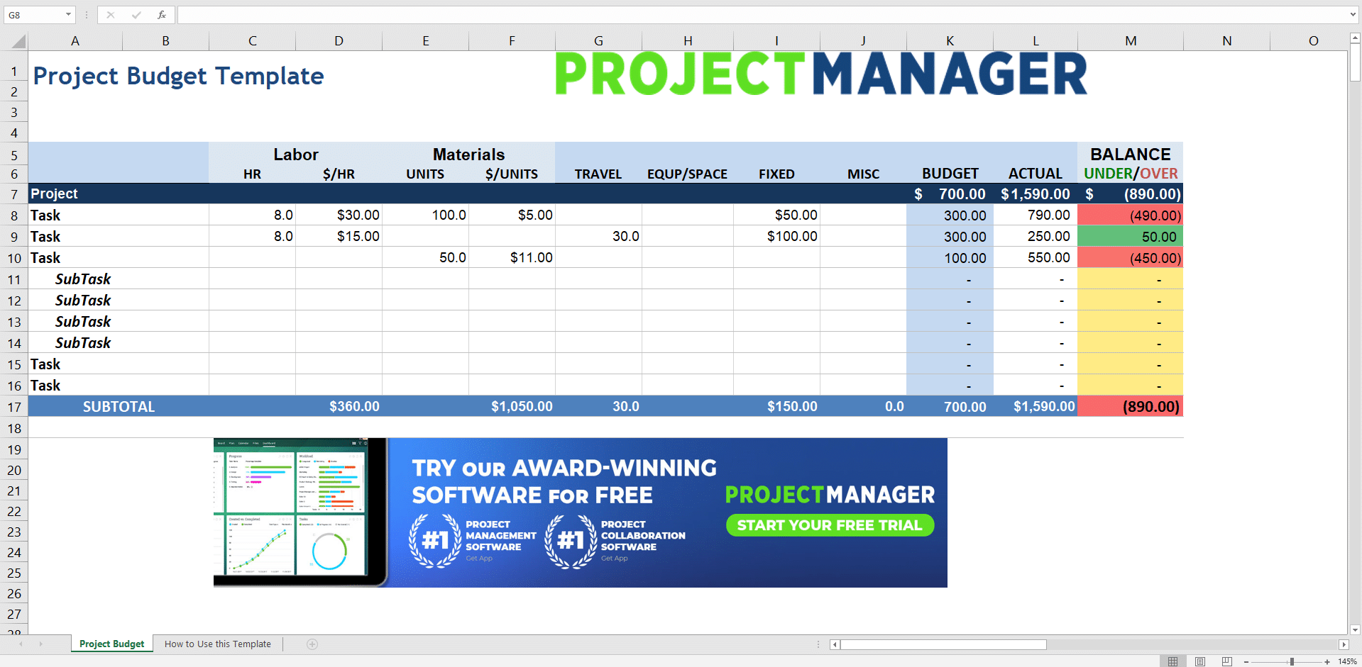 Master Budget Excel Template from spreadsheeto.com