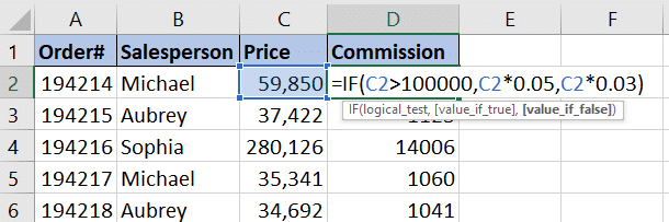 IF function in Excel formula