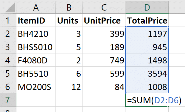 How to use the SUM function