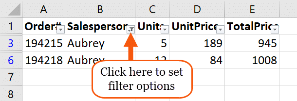 Set filter in spreadsheet