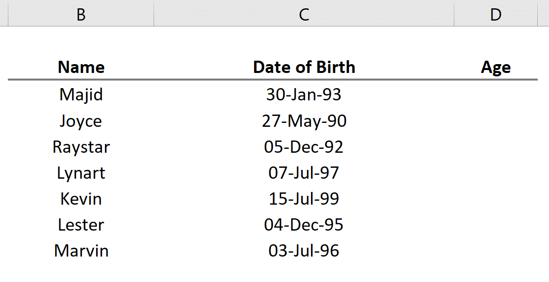 How To Calculate Age From Date Of Birth In Excel With Example ...