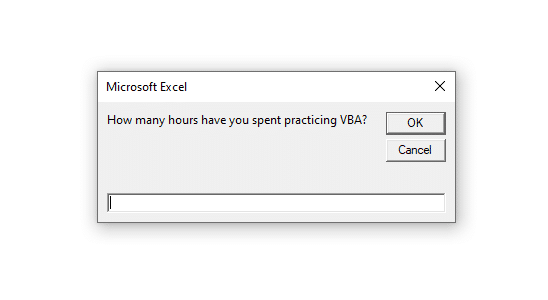 hours-input-box an input box asking how many hours the user has spent practicing VBA