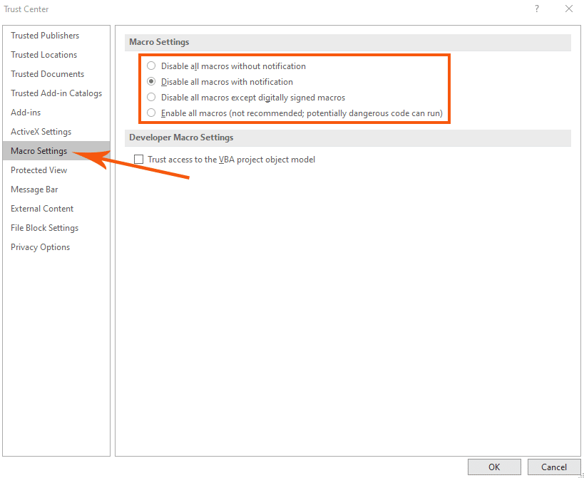 enable and disable macros in excel