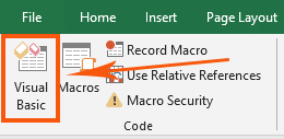 visual-basic-icon the visual basic icon under the code group in the ribbon