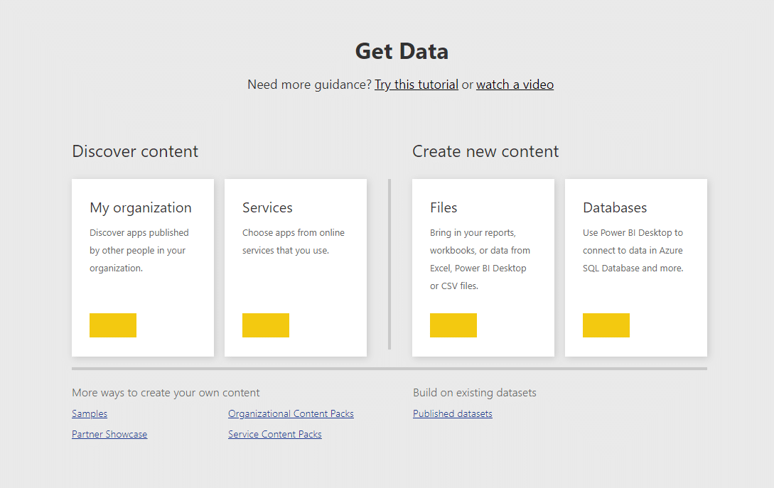 There are different ways to get data using Power BI Service
