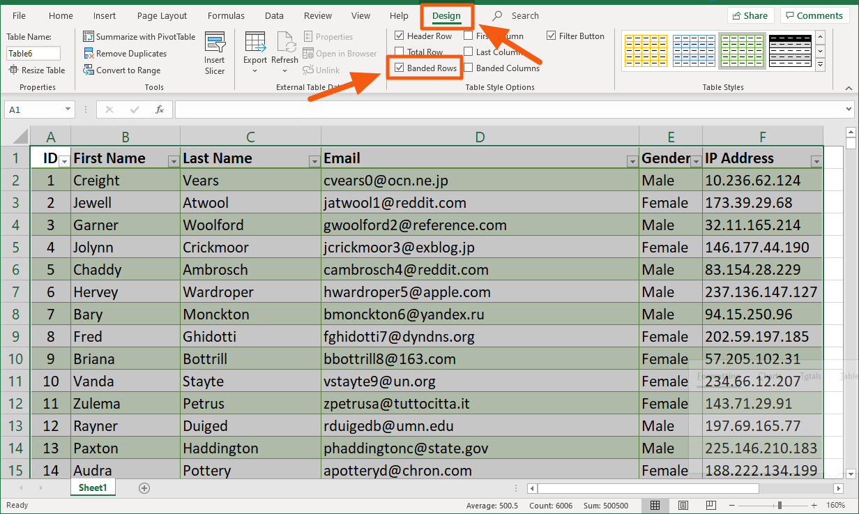 undo excel highlight every other row