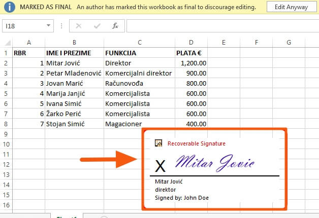 creating a signature in excel