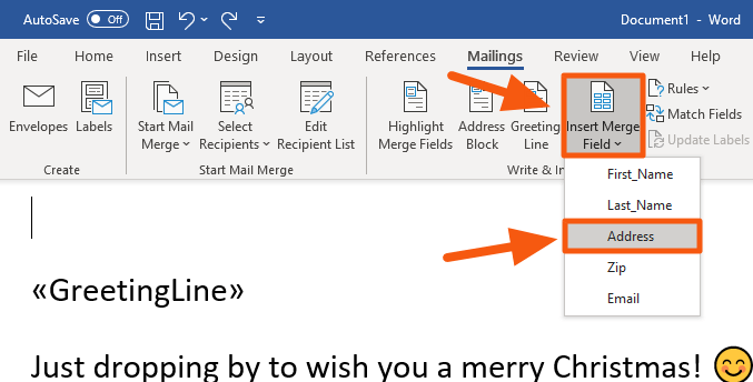 how to add address 2 to mail merge