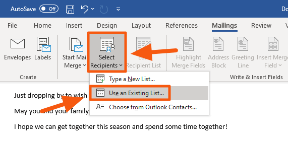 word mail merge from excel