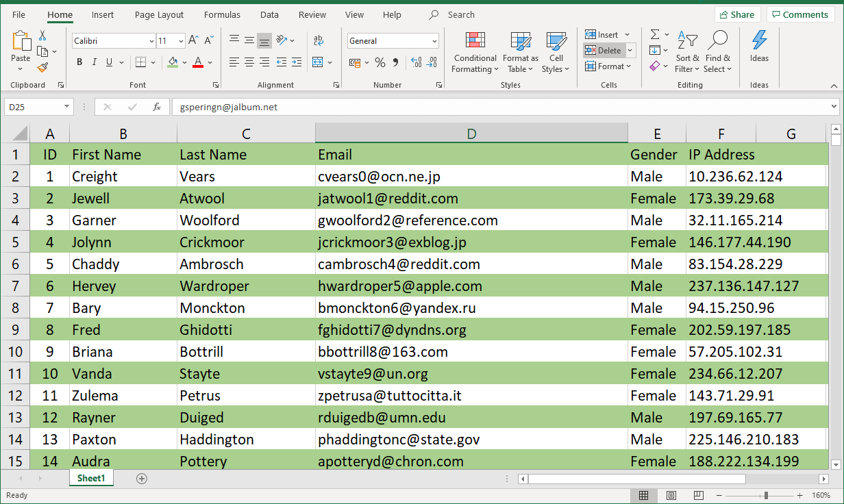 undo excel highlight every other row