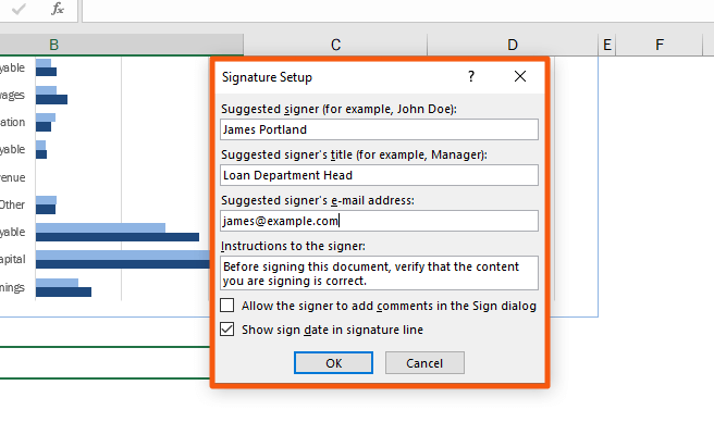 adding signature in excel