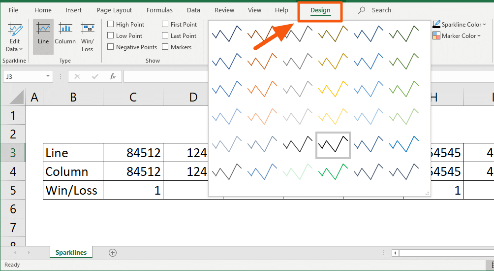 line type sparkline excel 2016