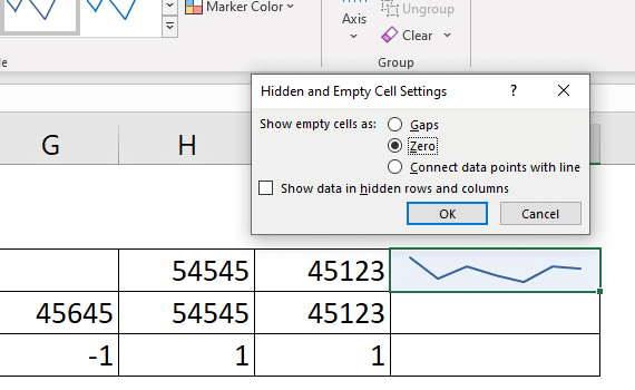 How to show empty cells as zeroes when creating a sparkline