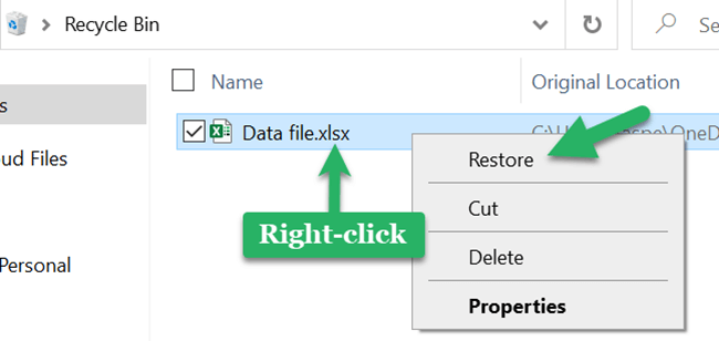 8 – Restore from Recycle Bin Recover deleted excel file from recycle bin