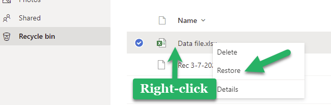 9 – Restore from OneDrive Recycle Bin Restore deleted Excel files if excel document was saved in onedrive
