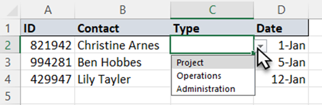 Drop-down list Excel how it looks