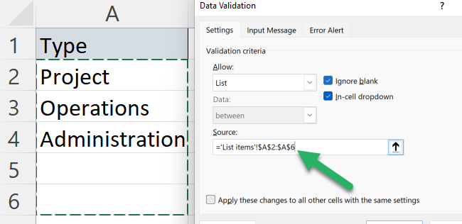 Selected cells for drop-down source field