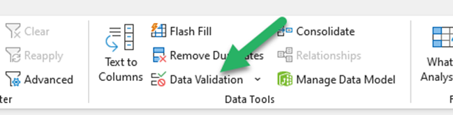 Click 'Data validation' from ribbon