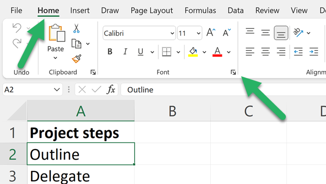 Format cells from home tab Excel