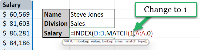 Change lookup value to 1