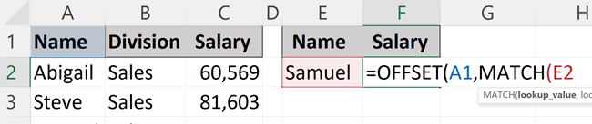 MATCH Lookup value
